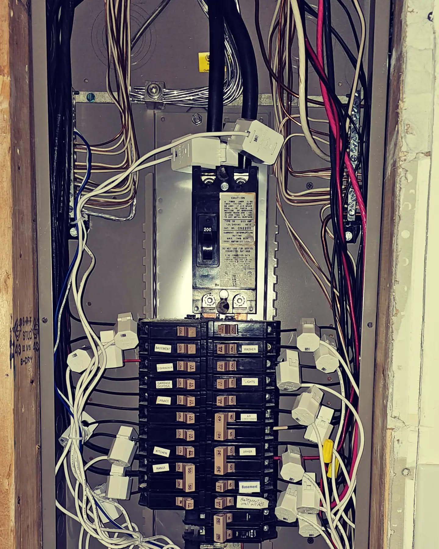 Residential breaker panel with Emporia Vue circuit-level energy sensors installed on each branch circuit